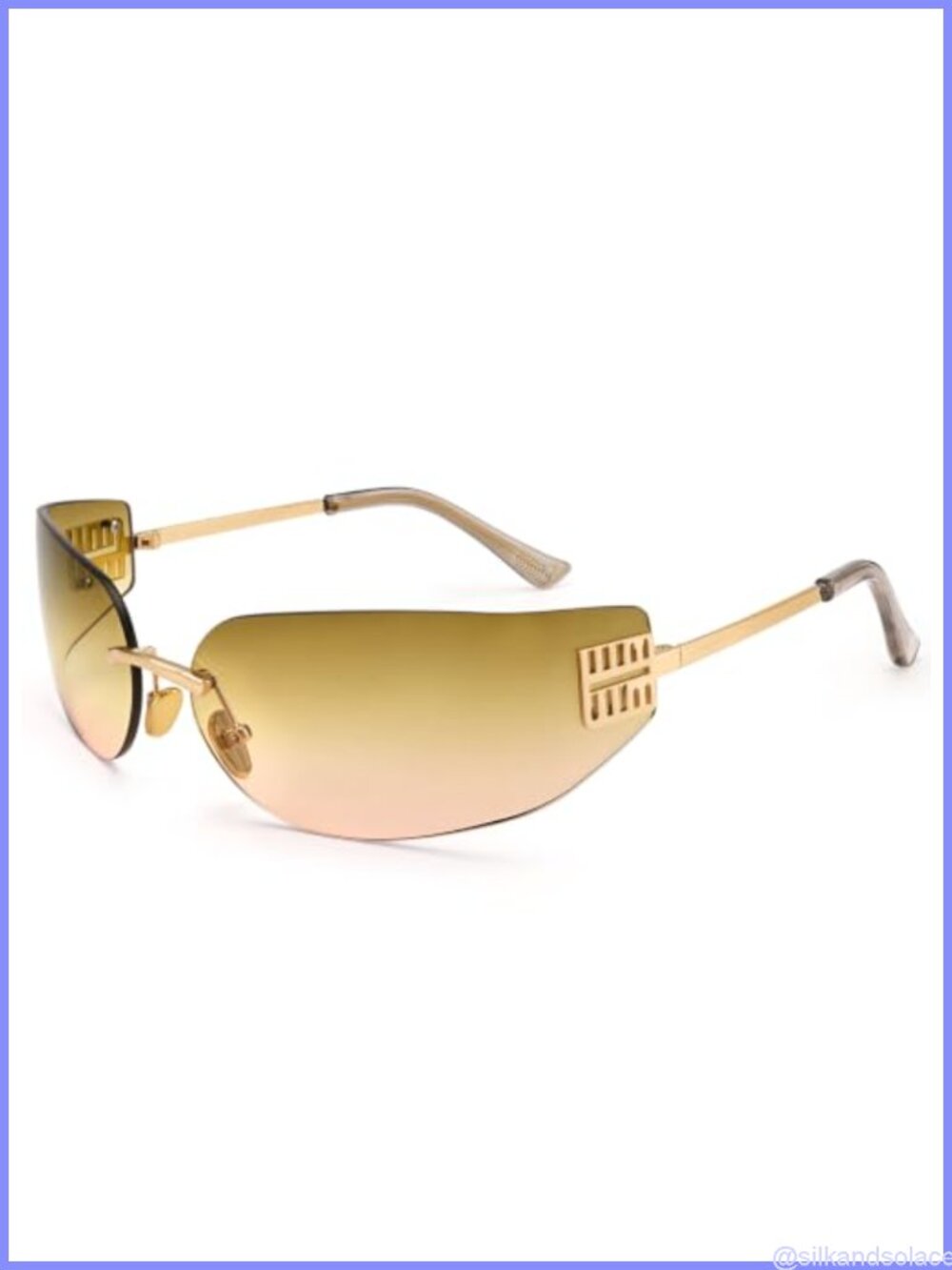 Rimless Y2K Trendy Sunglasses Rectangular Wrap Around UV Protection